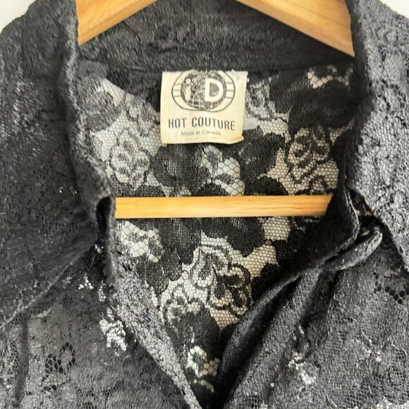 Vintage i.D Hot Couture Black Lace Goth Long Sleeve Blouse M - Picture 3 of 6